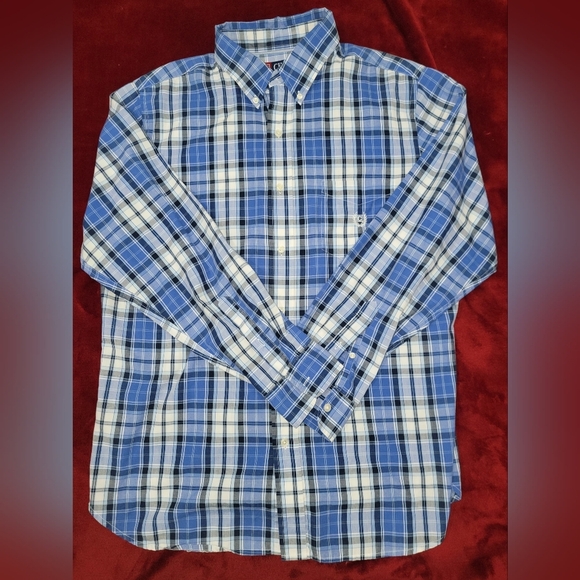 Chaps Blue and White Casual Button Down Shirt Lightweight Plaid - Picture 1 of 4